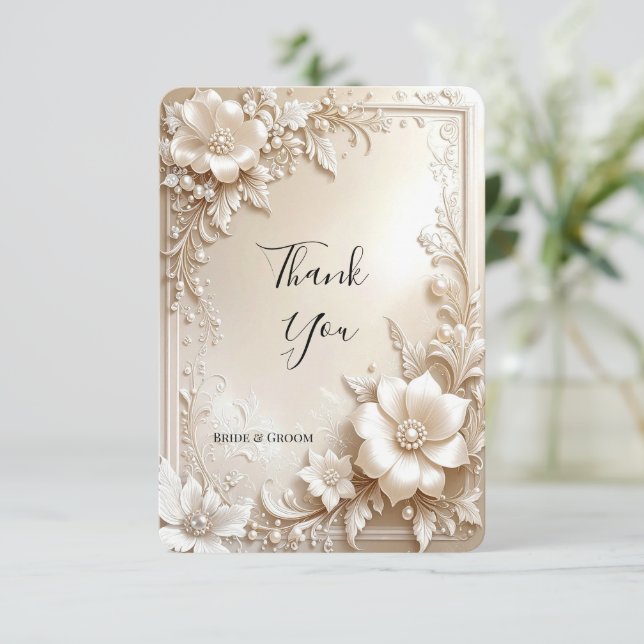 Ivory Flowers Thank You Card (Standing Front)
