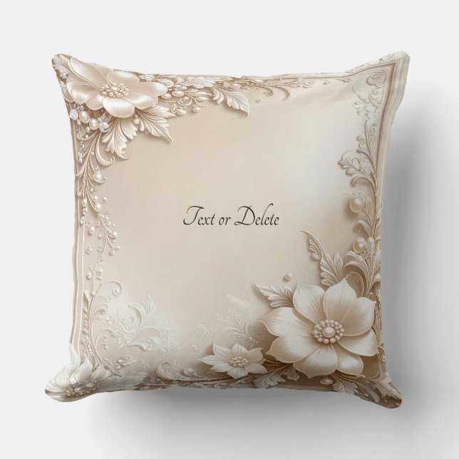 Ivory Flowers Throw Pillow (Front)