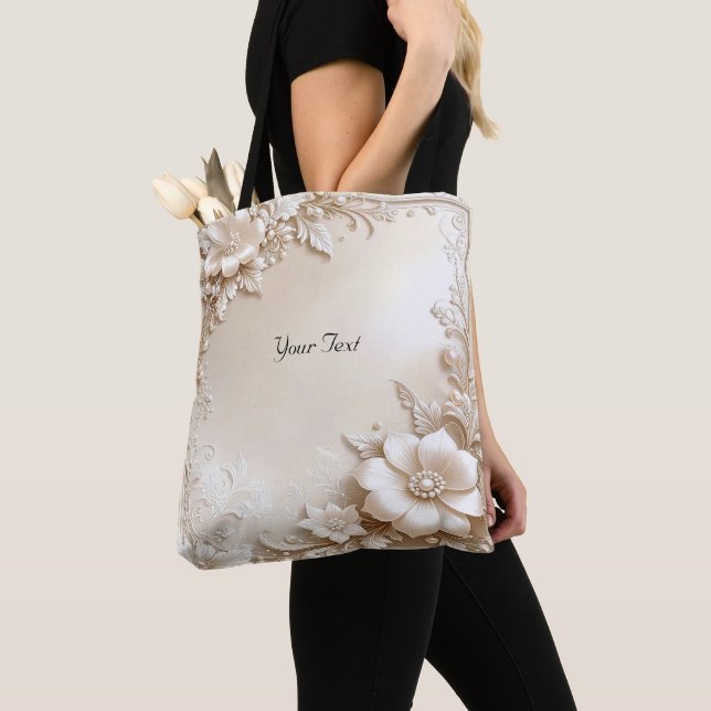 Ivory Flowers Tote Bag (Close Up)
