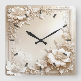 Ivory Flowers Wall Clock