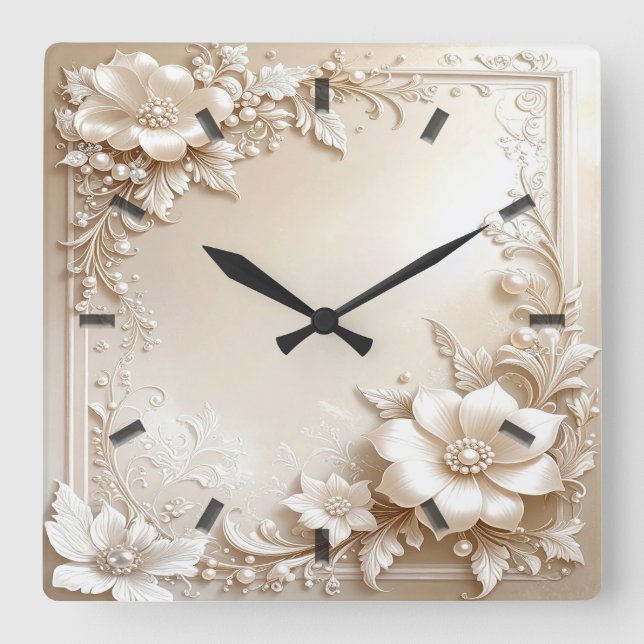 Ivory Flowers Wall Clock (Front)