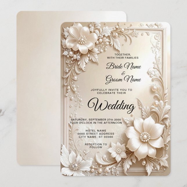 Ivory Flowers Wedding Invitation (Front/Back)