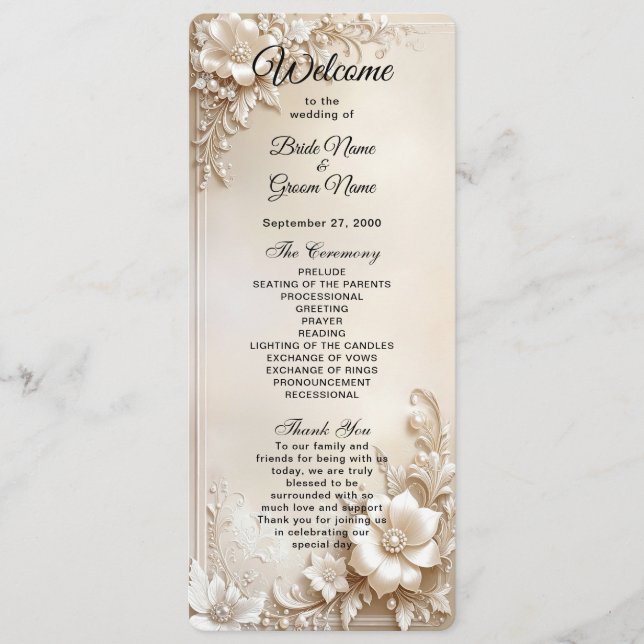 Ivory Flowers Wedding Program (Front)