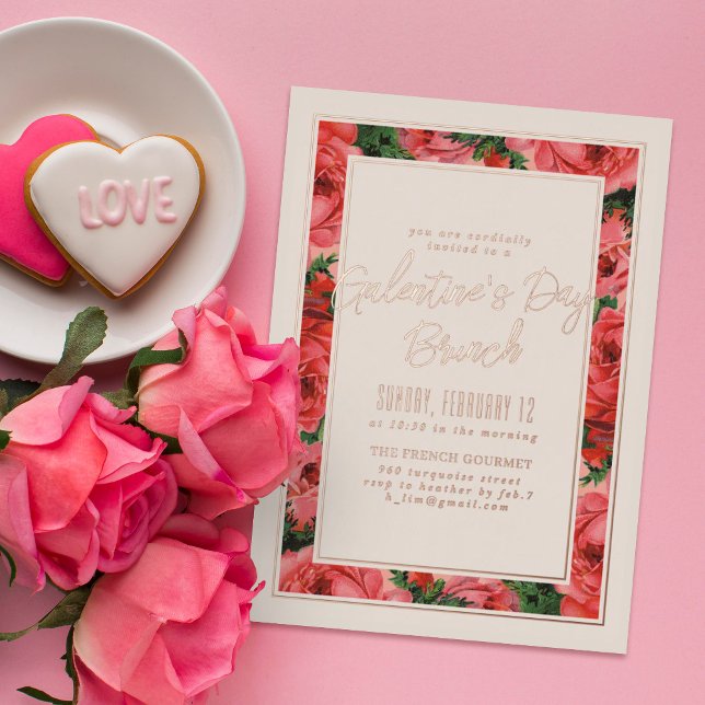 Ivory Foil Rose Frame Galentine's Day Invitation Foil Invitation (Creator Uploaded)
