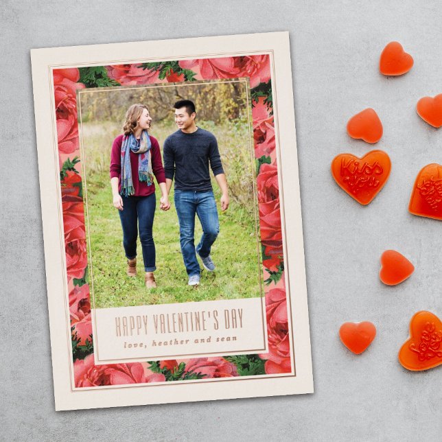 Ivory Foil Rose Frame Valentine's Day Photo Card (Creator Uploaded)