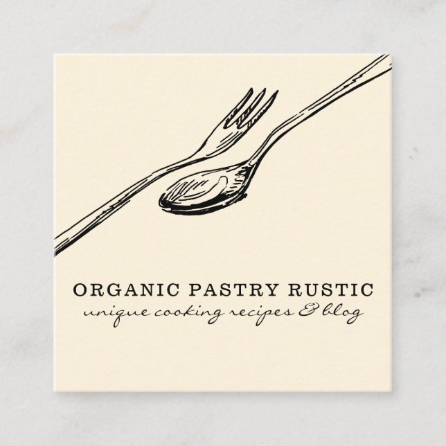Ivory Food Eat Spoon logo for chef Cooking Square Business Card (Front)