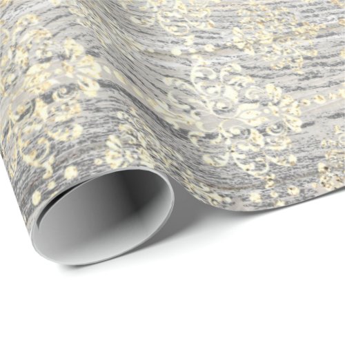 Ivory Foxier Metallic Damask Gold Wood Rustic Wrapping Paper