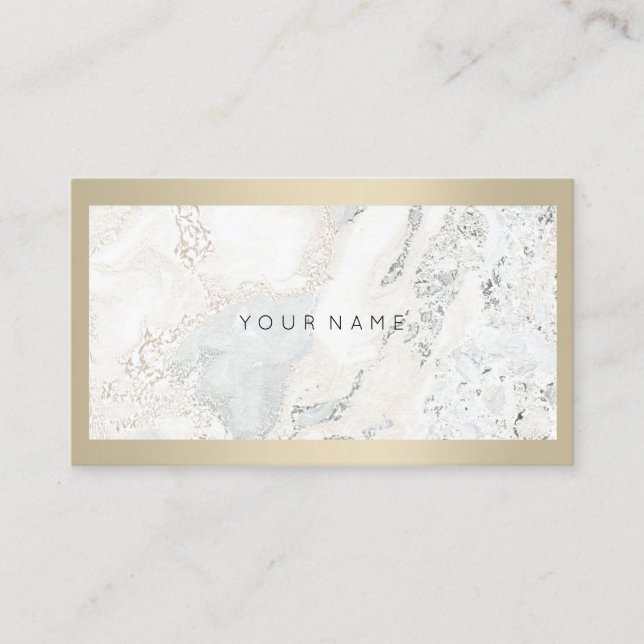 Ivory Frame Metallic Stone Gray Marble Minimal Business Card (Front)