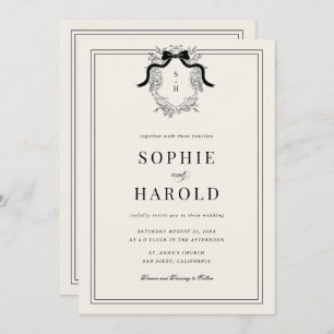 Ivory French Crest Monogram All in One Wedding Invitation