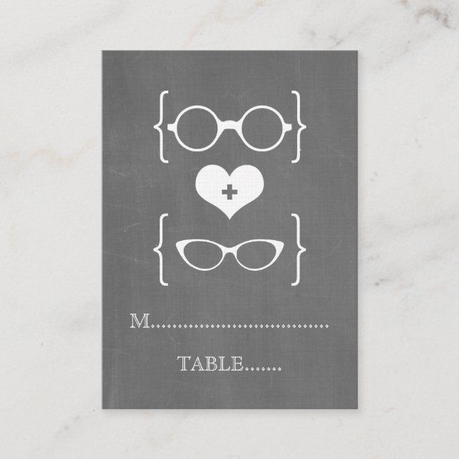 Ivory Geeky Glasses Chalkboard Place Cards (Front)