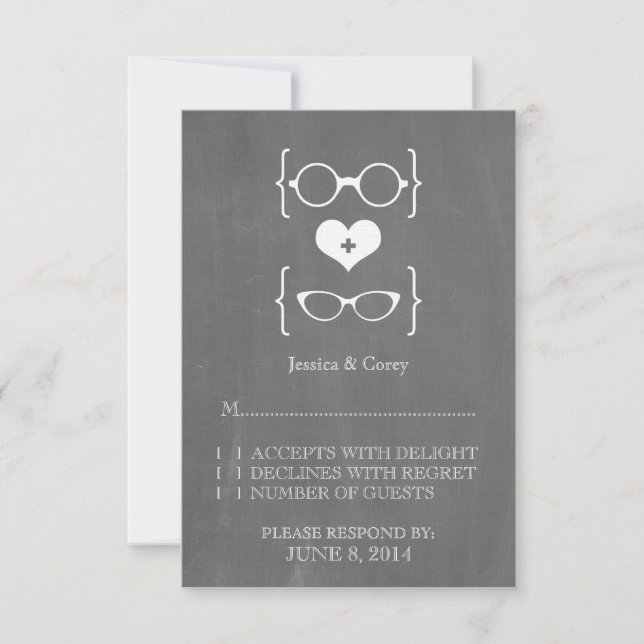 Ivory Geeky Glasses Chalkboard Response Card (Front)