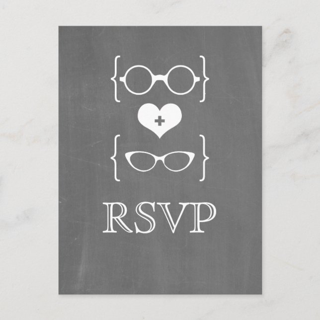 Ivory Geeky Glasses Chalkboard RSVP Postcard (Front)