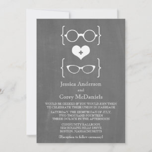 Ivory Geeky Glasses Chalkboard Wedding Invite