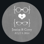Ivory Geeky Glasses Chalkboard Wedding Stickers<br><div class="desc">Quirky and chic Geeky Glasses Chalkboard Wedding Stickers featuring a cute heart flanked by two pairs of nerdy eyeglasses, a manly pair and a girly pair representing the groom and bride on a chalkboard look background. These offbeat wedding stickers are perfect for your geek wedding! Easy to customize, simply add...</div>
