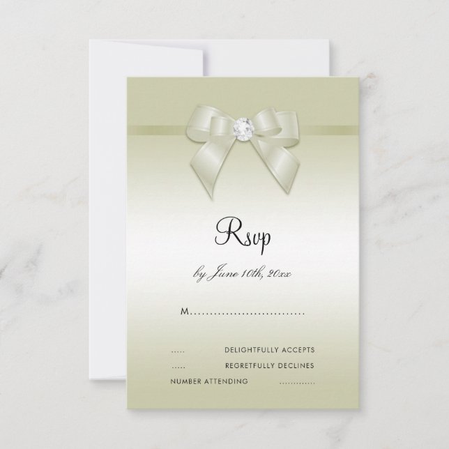 Ivory Gem Bow & Ribbon 14th Wedding Anniversary RSVP Card (Front)