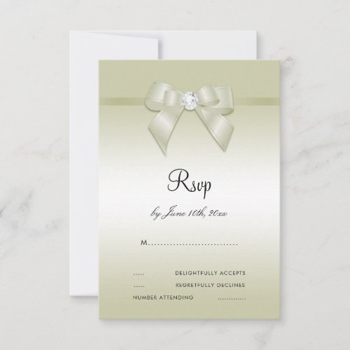 Ivory Gem Bow  Ribbon 14th Wedding Anniversary RSVP Card