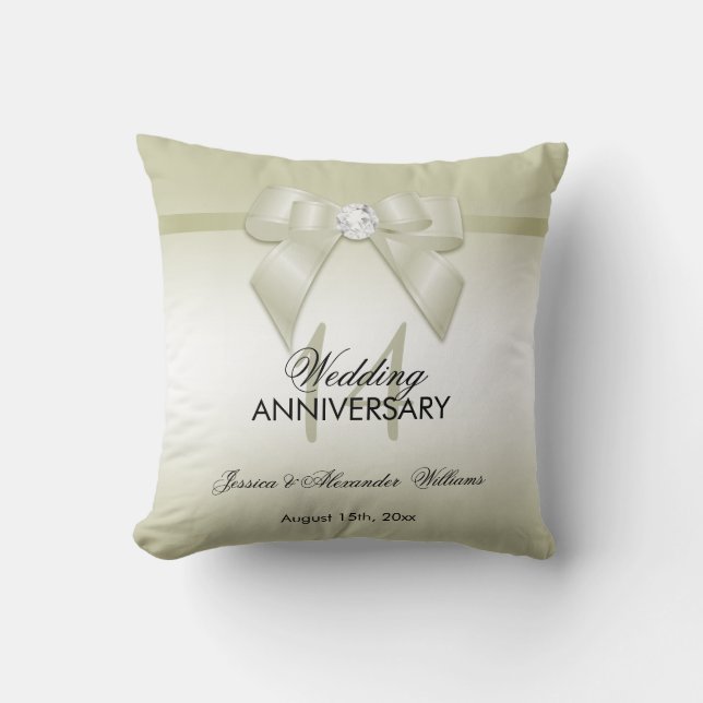 Ivory Gem Bow & Ribbon 14th Wedding Anniversary Throw Pillow (Front)