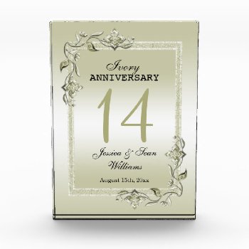 Ivory Gem & Glitter 14th Wedding Anniversary  Acrylic Award by shm_graphics at Zazzle