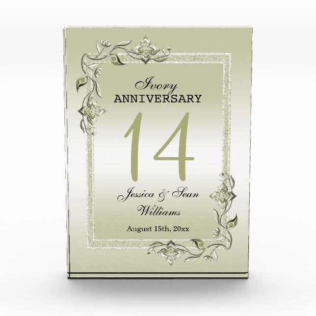Ivory Gem & Glitter 14th Wedding Anniversary  Acrylic Award (Front)
