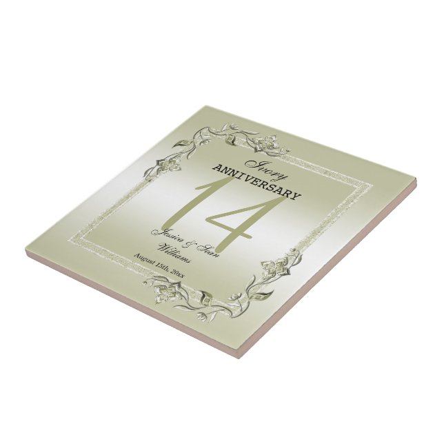 Ivory Gem & Glitter 14th Wedding Anniversary  Ceramic Tile (Side)