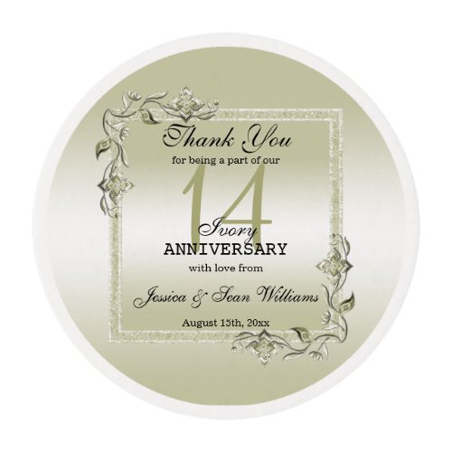 Ivory Gem  Glitter 14th Wedding Anniversary  Edible Frosting Rounds