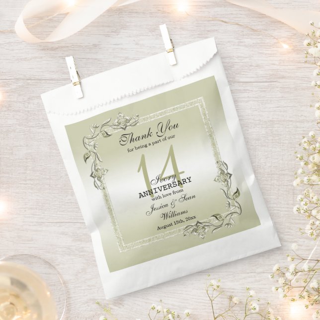 Ivory Gem & Glitter 14th Wedding Anniversary  Favor Bag (Clipped)