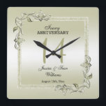 Ivory Gem & Glitter 14th Wedding Anniversary  Square Wall Clock<br><div class="desc">Glamorous and elegant posh 14th Ivory Wedding Anniversary wall clock with stylish ivory gem stone jewels corner decorations and matching colored glitter border frame. A romantic design for your celebration. All text, font and font color is fully customizable to meet your requirements. If you would like help to customize your...</div>