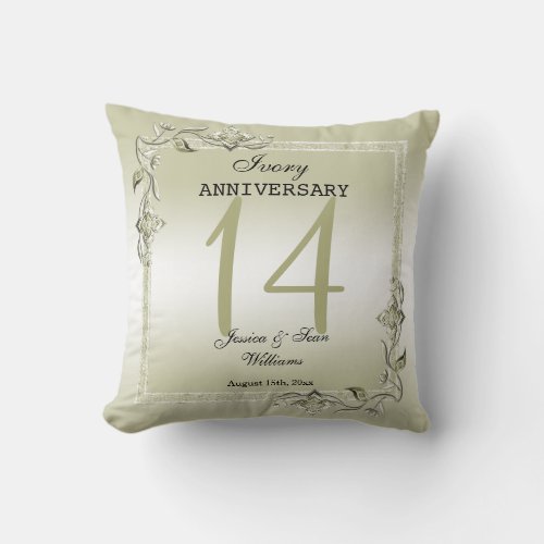 Ivory Gem  Glitter 14th Wedding Anniversary  Throw Pillow