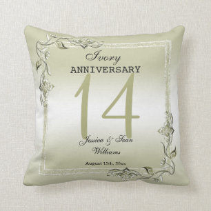 Ivory Gem & Glitter 14th Wedding Anniversary Throw Pillow