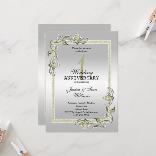 Ivory Gem  Glitter  Silver 1st Wedding   Invitation