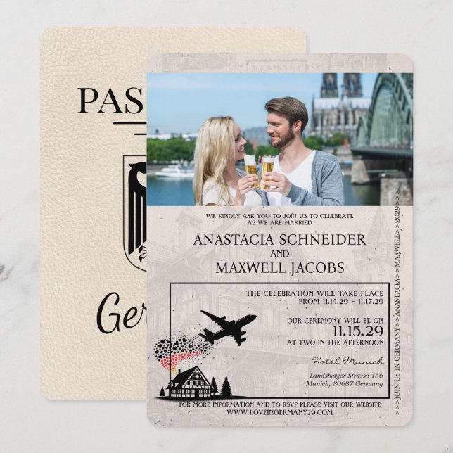 Ivory Germany Passport Wedding Invitation (Front/Back)