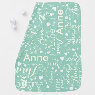 Ivory Girl Names with Cute Hearts Pale Teal Baby Blanket