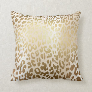 Ivory Glam Gold Metallic Steel Leopard Animal Skin Throw Pillow