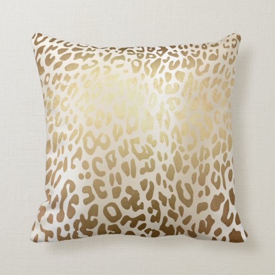Ivory Glam Gold Metallic Steel Leopard Animal Skin Throw Pillow