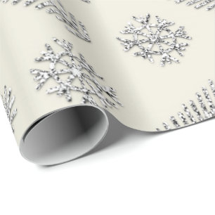 Ivory Glitter Christmas Tree Holidays Snowflakes Wrapping Paper