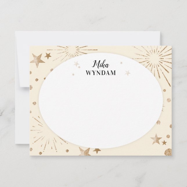 Ivory Glitter Stars and Fireworks Note Card (Front)