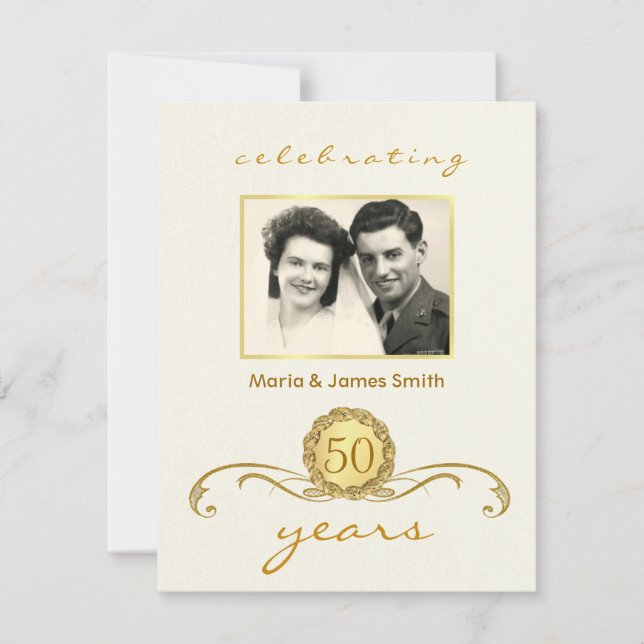 Ivory & Gold - 50th Anniversary Party Invitations (Front)
