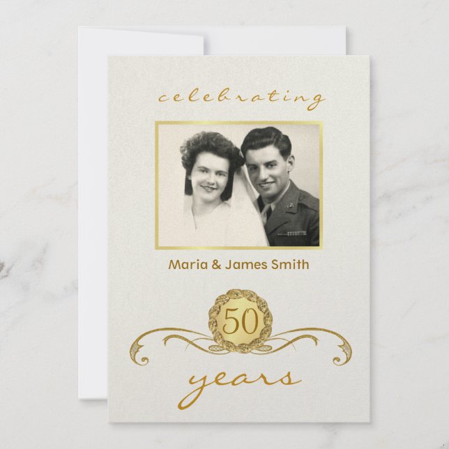 Ivory & Gold - 50th Anniversary Party Invitations (Front)
