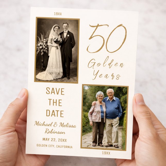 Ivory Gold 50th Anniversary Save the Date Postcard (Classic 50th wedding anniversary save the date postcard)