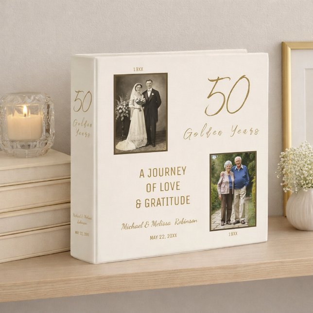 Ivory Gold 50th Wedding Anniversary Memory Binder (Champagne gold 50th anniversary memory binder display)
