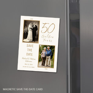 Ivory Gold 50th Wedding Anniversary Save the Date Magnetic Invitation
