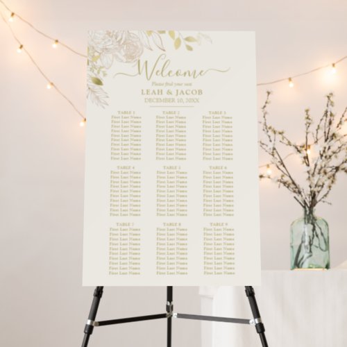 Ivory  Gold 9 Table Floral Wedding Seating Chart Foam Board