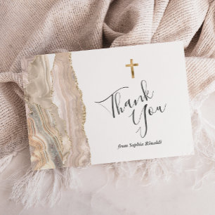Ivory Gold Agate First Communion Thank You Card
