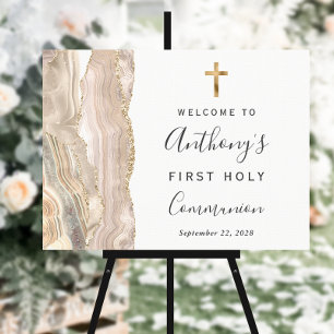 Ivory Gold Agate Gold First Holy Communion Welcome Foam Board