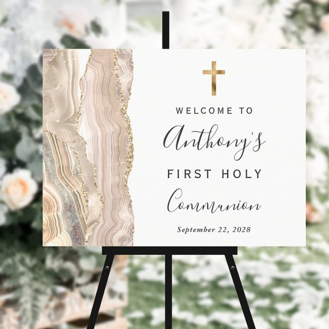 Ivory Gold Agate Gold First Holy Communion Welcome Foam Board (Creator Uploaded)