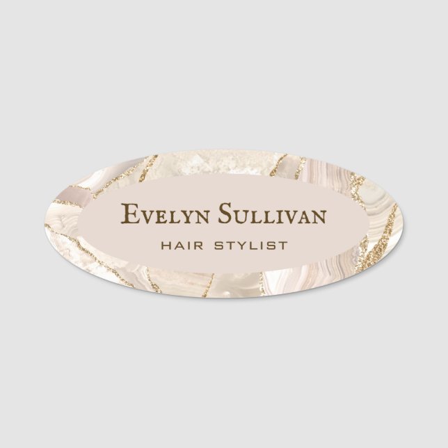 Ivory Gold Agate Name Tag (Front)