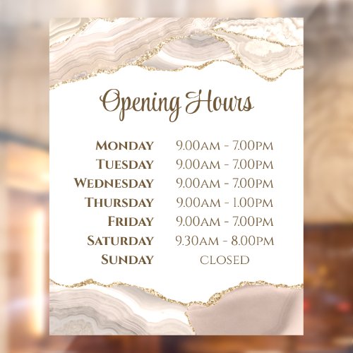 ivory Gold Agate Opening Hours Window Cling
