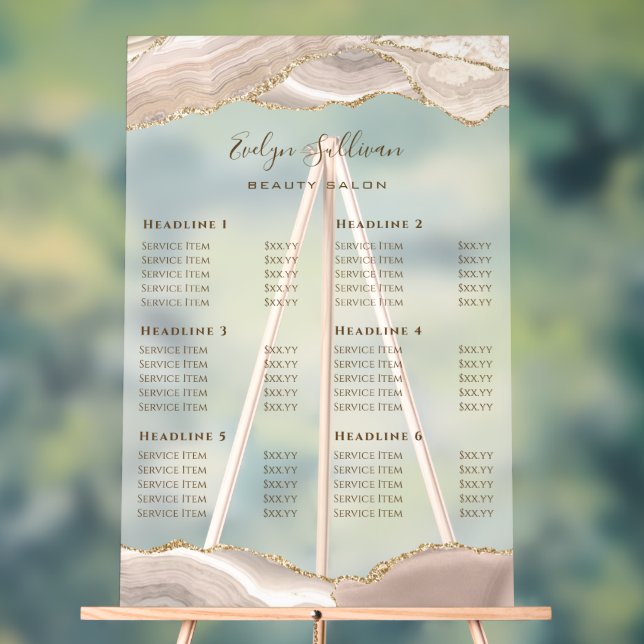 Ivory Gold Agate Price List Acrylic Sign (Neutral)