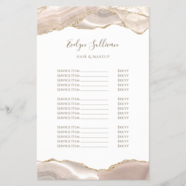 Ivory gold agate price list flyer (Front)