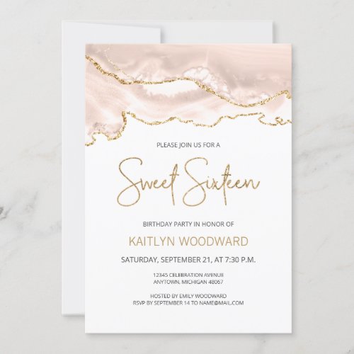 Ivory Gold Agate Sweet 16 Birthday Party Invitation
